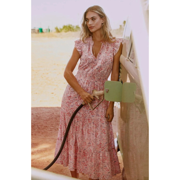 NWT‎ Hush Womens Hailey Ruffle Midi Dress In Soft Paisley Multi 12 - Picture 1 of 8